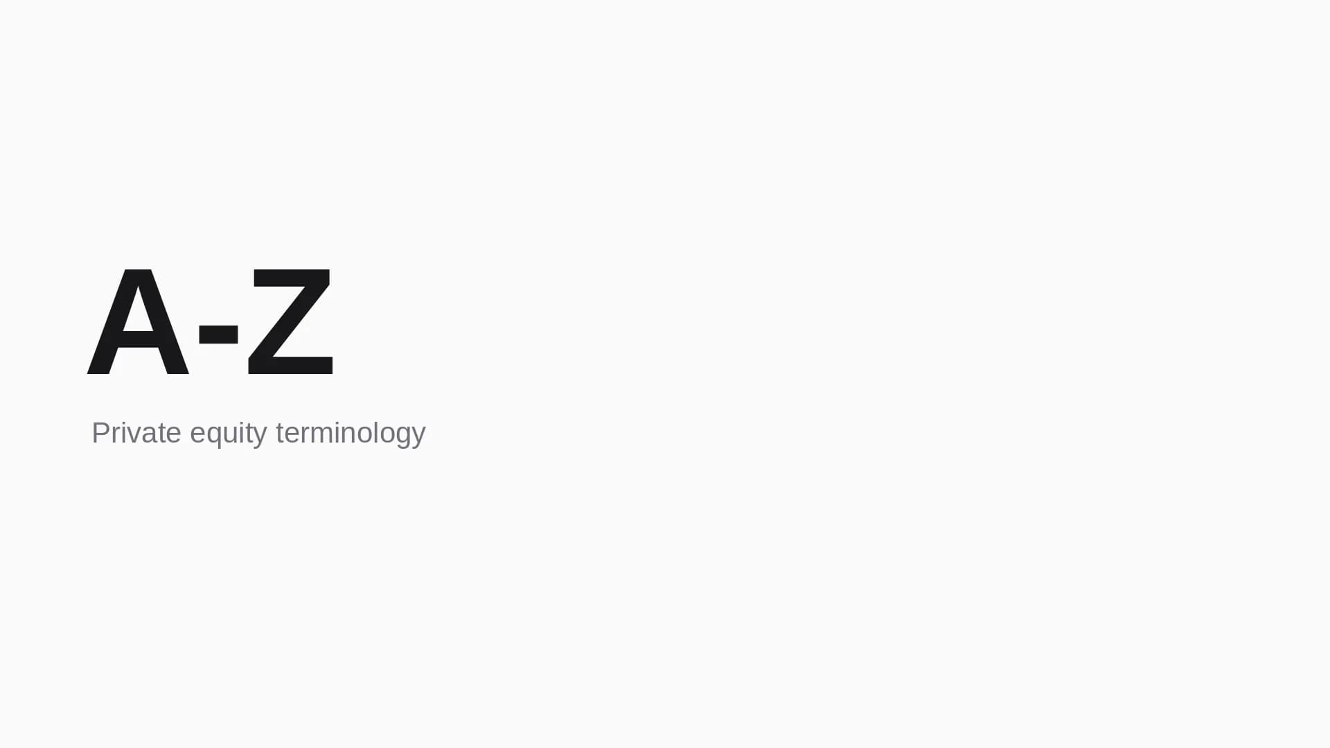 A-Z private equity terminology in a zinc-and-white typographic cover